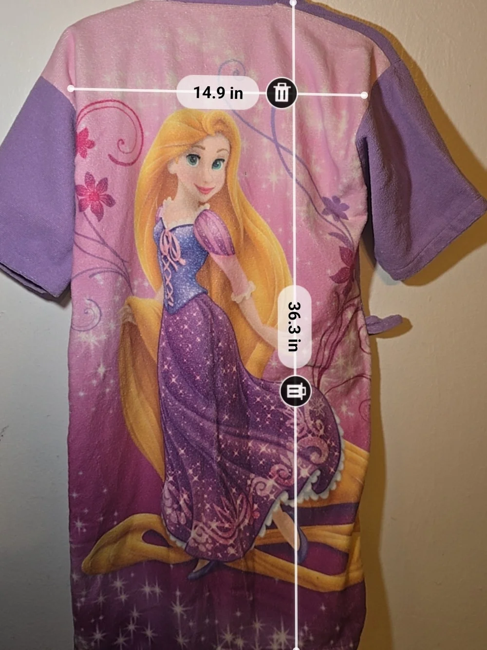 Disney Princess Rapunzel Tangled Girls Bathrobe Robe Size 12-14 Purple Lepper
